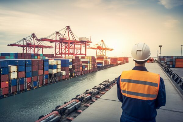 Man overlooking shipping containers