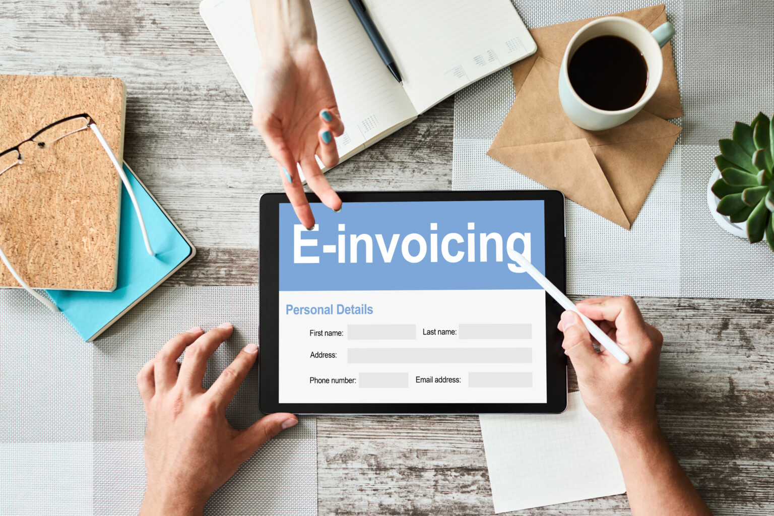 E-invoicing, Online banking and payment. Technology and business concept.