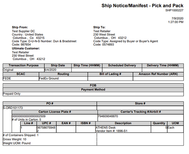 EDI 856 Form Sample