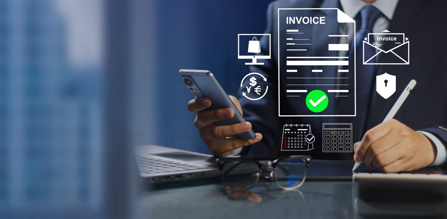 managing online invoices, electronic tax, e-invoice, and digital receipt statements concept